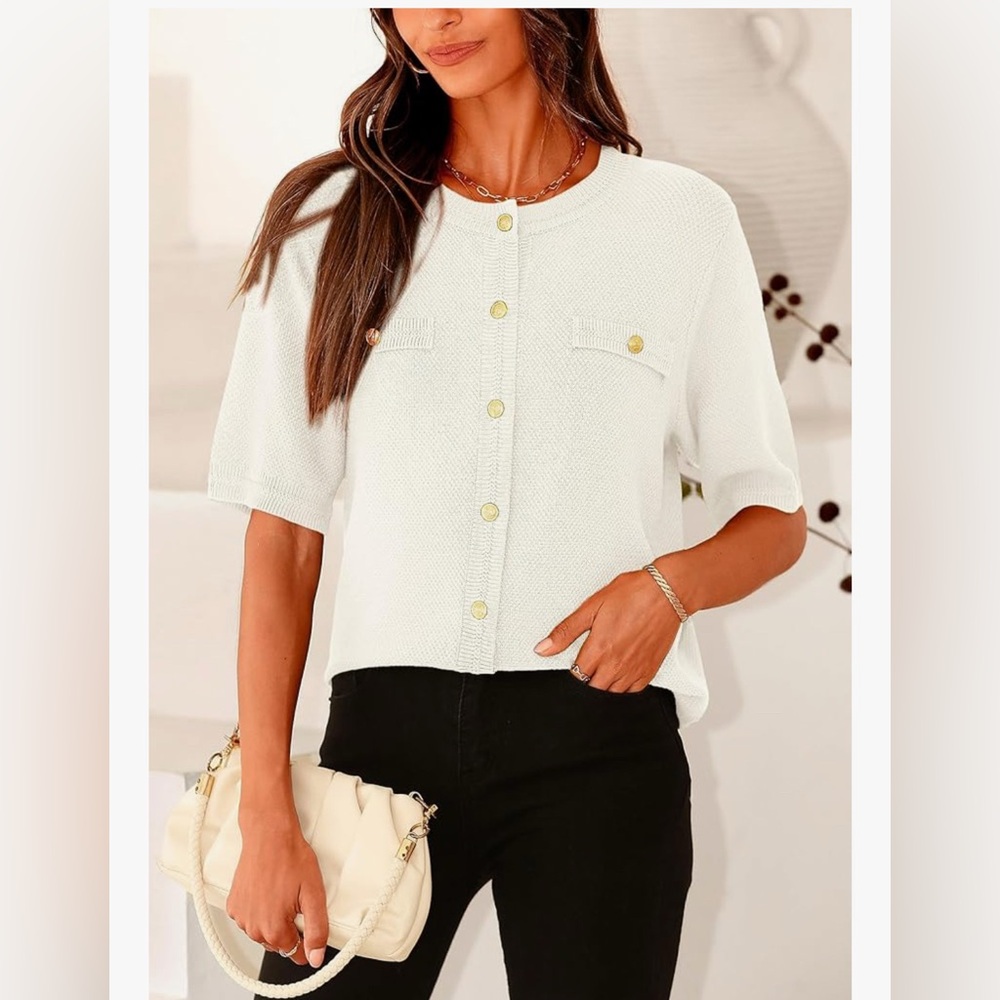 White Cardigan with Button Details - Picture 7 of 7